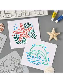 1Set Of 4 "Ocean Breeze Journal" Hollow-Out Stencils For Journals & Hand-Copy Newspapers - Cross-Border PET Drawing Templates - 4PCS - View 8