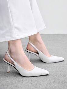 CUCCOO BIZCHIC 简约纯色露跟女式高跟鞋，休闲通勤两相宜，圣诞节必备 - 純白色 - 查看 4