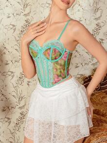 1pc Lace Patchwork Women's Bra With Underwire - Multicolor - View 3