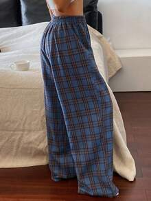 Livesso Plaid Loose Straight Elastic Waist Pajama Pants For Women, Loungewear - Red - View 2