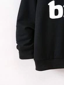 SHEIN Young Boy All-Match Brother Letter Print Crew Neck Long Sleeve Sweatshirt, Versatile Casual Wear For Autumn/Winter,Holiday,Summer,Travel - Black - View 5