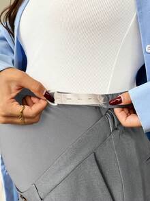 SHEIN Pantalones casuales sueltos con pliegues y cintura ajustable de unicolor para maternidad - Gris Claro - Ver 6