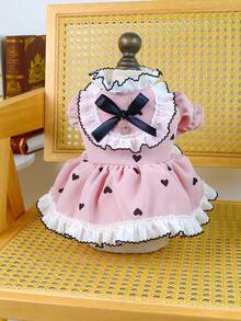 PETSIN 1件宠物服装，心形印花宠物公主风连衣裙，猫狗通用服装 - 彩色 - 查看 21