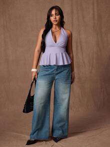 Rustia Áo tank top hai dây dáng rộng dành cho nữ, có bèo nhún, thích hợp cho mùa hè và đi làm. - Màu tím hoa cà - Xem 6