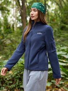 In My Nature 女士字母刺绣拉链前开长袖户外抓绒外套 - 藏蓝色 - 查看 3