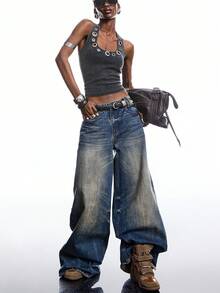 LYSMO 女士露背镂空装饰时尚百搭度假/约会吊带衫 - 深灰色 - 查看 7