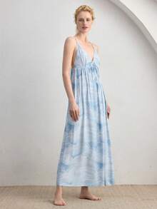 Ocili Women's V-Neck Knotted Ruched Casual Comfortable Daily Sleepwear Camisole Dress - Multicolor - View 1