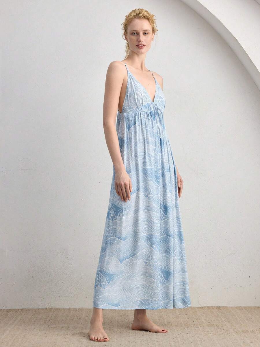 Ocili Women's V-Neck Knotted Ruched Casual Comfortable Daily Sleepwear Camisole Dress - Multicolor - View 1