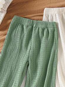 SHEIN 2pcs/Set Baby Girls' Casual Lightweight Long Pants, Green + Beige - Multicolor - View 6