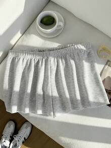 Comfortcana 大码纯色弹力腰宽松休闲百搭短裤，春夏款 - 淺灰色 - 查看 10