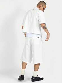 SUMWON 男士白色修身短袖衬衫，黑色撞色口袋细节，夏季休闲衬衫 - 白色 - 查看 6