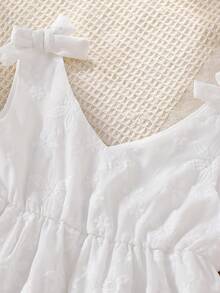 SHEIN Vintaside Kids 女童蕾丝边蝴蝶结吊带度假连衣裙，白色 - 白色 - 查看 7