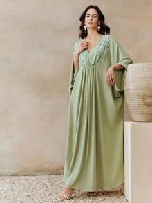 Anewsta Đầm dạ hội dài tay kiểu Bohemian mới dành cho nữ, đính cườm, thanh lịch, thích hợp cho tiệc sinh nhật và các dịp trang trọng, mùa xuân/hè. - màu xanh lá - Xem 9