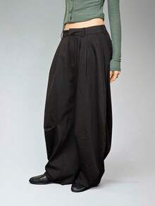 COUREZ Quần ống rộng dáng phồng/Quần mùa đông phong cách Y2K cho nữ, trang phục đi chơi mùa hè cho nữ, quần ống rộng phong cách đường phố cho nữ. - màu đen - Xem 6