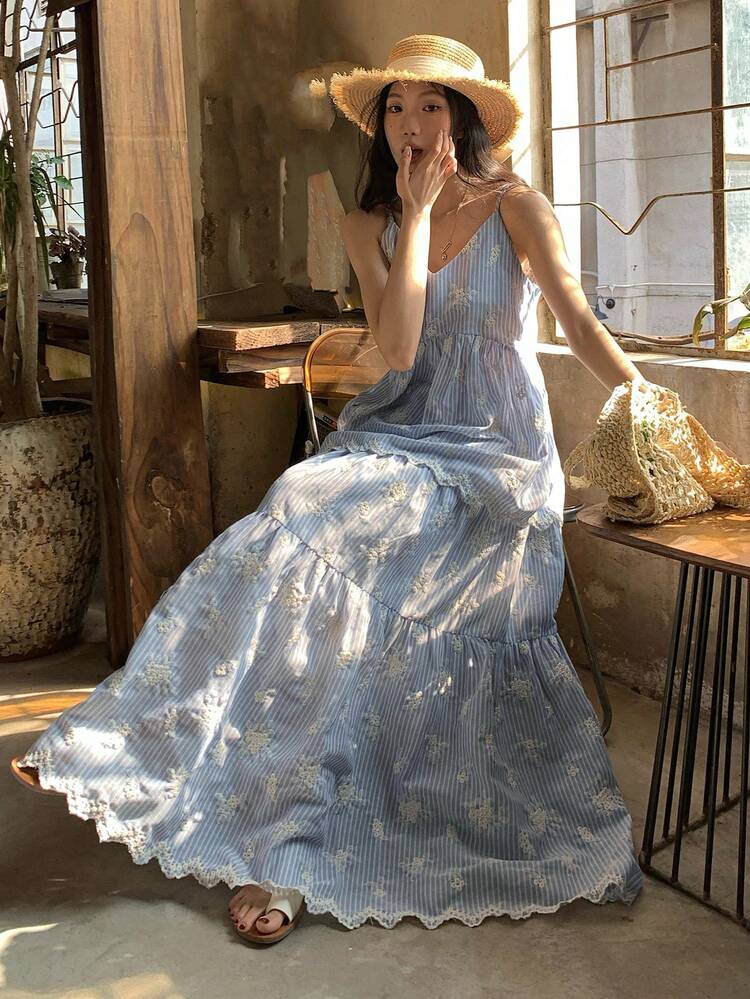 Women Striped V-Neck Camisole Top And Skirt 2 Pieces Set Summer