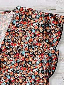 EMERY ROSE 休闲简约度假波西米亚风优雅浪漫复古碎花图案女式V领纽扣荷叶袖衬衫 - 彩色 - 查看 5