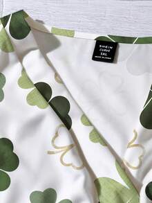 EMERY ROSE Áo sơ mi cỡ lớn màu xanh lá cây in họa tiết cỏ bốn lá, thích hợp mặc mùa hè. - Nhiều màu - Xem 3