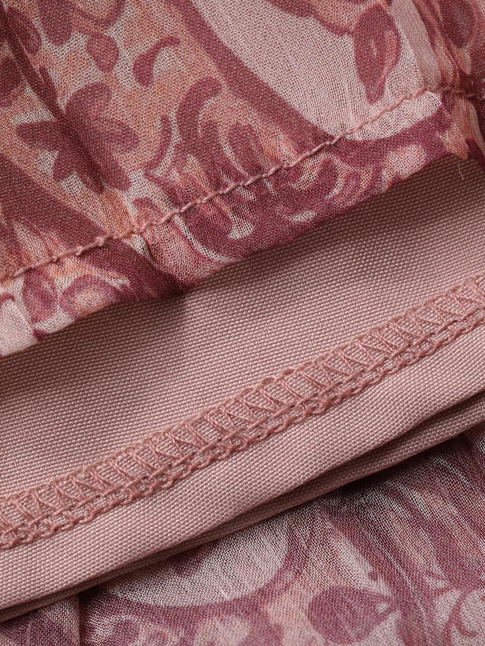Women's Elegant Floral Print Stand Collar Frill Waist Belt Shirt & Pleated Skirt 2-Piece Set, Spring/Summer,Wedding Guest Dress Women