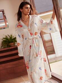 女士海洋元素泡泡褶皱睡袍 - 彩色 - 查看 6