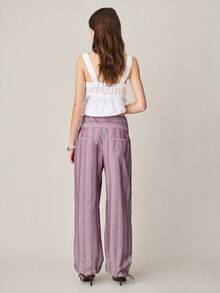 Nöista 条纹灯笼裤采用高腰设计，配有同色布料折叠纽扣、前口袋和可调节抽绳裤脚。适合春季、夏季休闲穿着，女士款。 - 粉色 - 查看 2