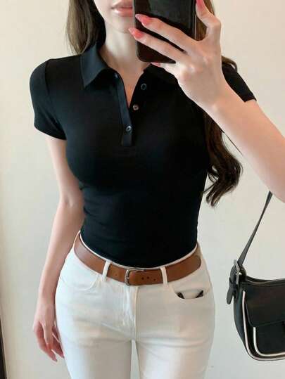 Camisa Tipo Polo de Punto para Mujer, Casual, Comoda, Ideal para Tenis y Uniformes