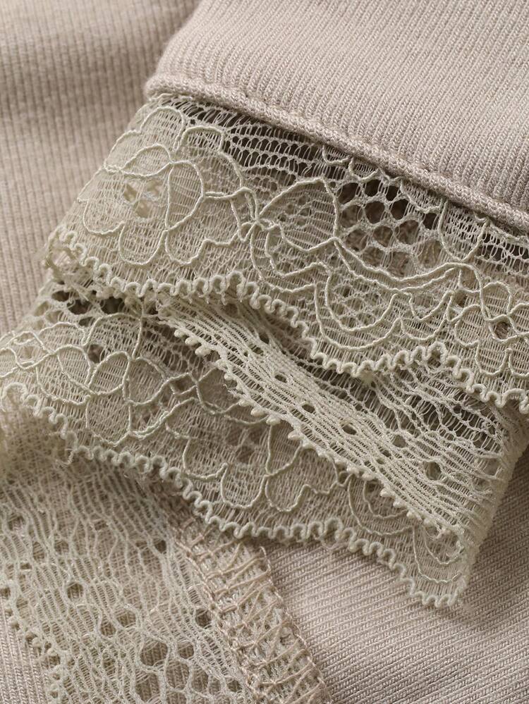 Women's Minimalist Soft Knit Lace Patchwork Pajama Set