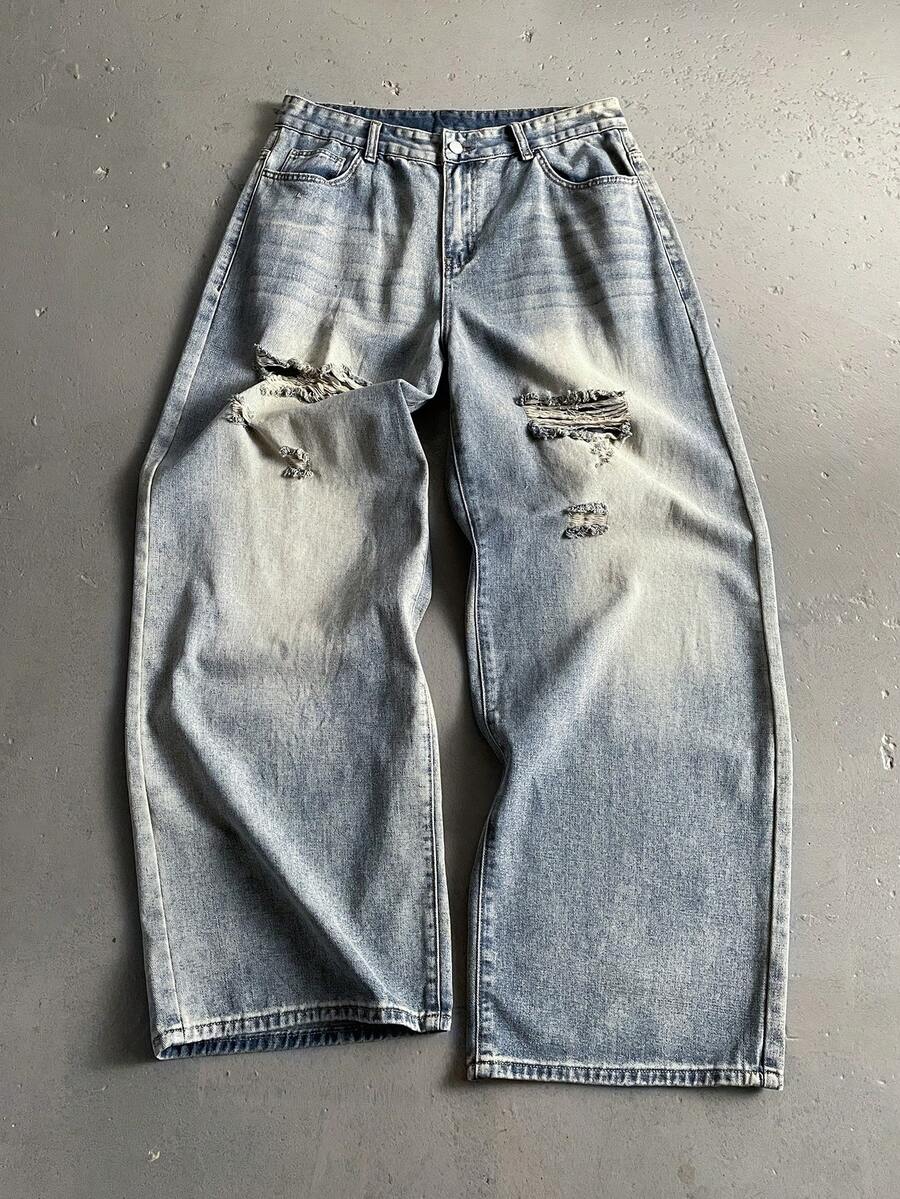 StoneGrade Pantalones vaqueros de corte ancho y ajuste holgado de azul oscuro vintage lavado para hombre, StreetEZ - Azul lavado oscuro - Ver 1