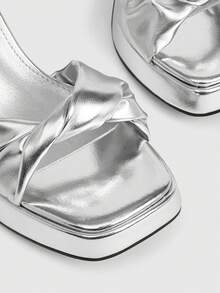 CUCCOO LuxiPop 女士时尚防水厚底高跟凉鞋，夏季 - 銀色 - 查看 4