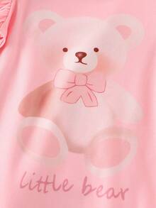 Newborn Round Neck Ruffle Trim All-Over Print Romper - Pink - View 6