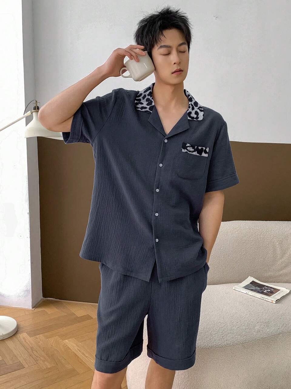 Men's Summer Colorblock Short Sleeve Top And Shorts Pajama Set