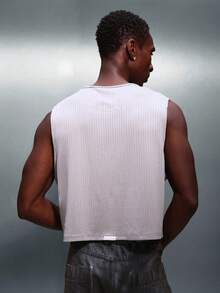 PLAYBOY X SUMWON Ribbed Cropped Muscle Tank Top Sleeveless Crew Neck Casual Summer Streetwear Essential - Grey - View 2