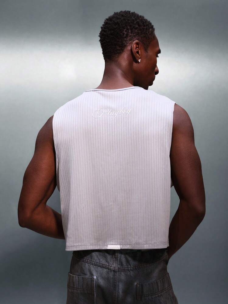 PLAYBOY X SUMWON Geripptes, kurzes Muskelshirt mit Logo