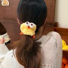 1 pieza Nuevo y lindo lazo para el cabello de peluche con diseño de pollo - Divertido y dulce scrunchie estilo kawaii para niña, banda elástica versátil para coleta y recogido - Multicolor - Ver 4