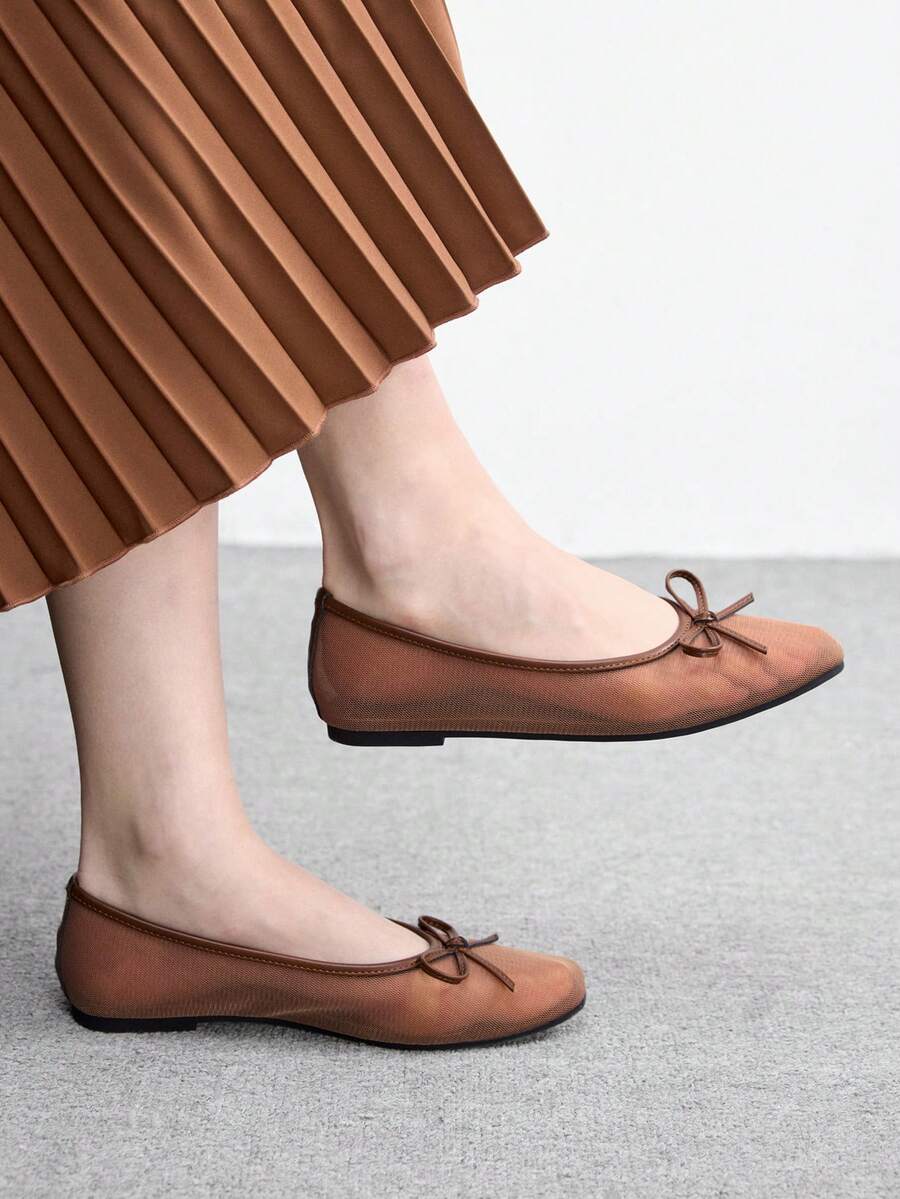 CUCCOO BIZCHIC Spring And Summer Women's New Mesh Breathable Bow Mary Jane Shoes Valentine's Day - Mesh brown - View 1