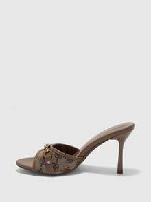 CUCCOO BIZCHIC Giày nữ mùa xuân hè mới, sandal cao gót hở mũi màu nâu có khóa kim loại, dép lê thời trang và thoải mái, đa năng, phù hợp cho công sở. - Cà phê - Xem 10