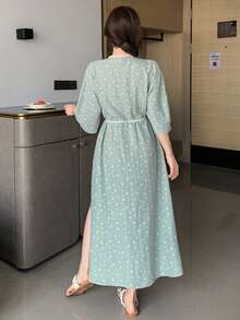 DAZY 女士波点撞色滚边睡袍 - 綠色 - 查看 2