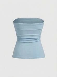 ROMWE Grunge Punk Y2K亚文化豹纹短款吊带背心，下摆开衩，女款 - 藍色 - 查看 2