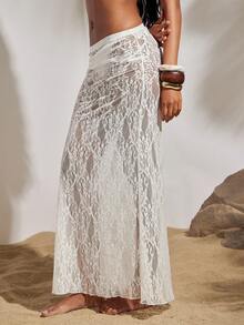 Opulessa Solid Color Knit Lace Bodycon Skirt, Suitable For Beach Vacation, Casual, Summer Holidays , Elegant, Going Out, Party, Summer Holidays - White - View 4