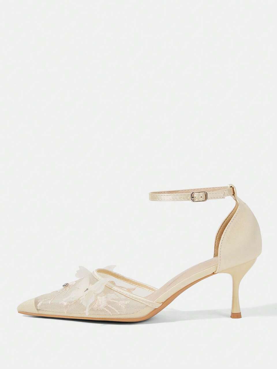 CUCCOO HITCHD Women Shoes Four Seasons New Embroidery Butterfly Type Flower Point Thin Heel High Heel Shoes Elegant Sexy Mesh Women's High Heel Shoes Rear Foot Wristband High Heel Shoes Sexy Elegant Fashion Wedding Valentine's Day Afternoon Tea Elegant Wear Valentine's Day Elegant Shoes Wedding Shoes