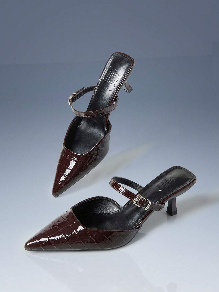 CUCCOO GRLICON Women's Black Fashion Pointed Toe Block Heel Pumps - Coffee Brown - View 1