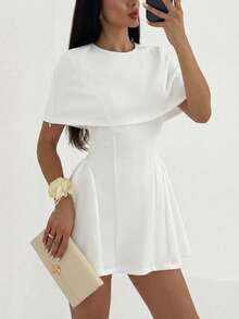 Aloruh Women's Elegant Modern Cocoon Mini Dress, Fitted White Cocktail Dress, Stylish And Elegant Party Dress, White Dress, Women's Holiday Outfit, Elegant Holiday Wear. - White - View 4