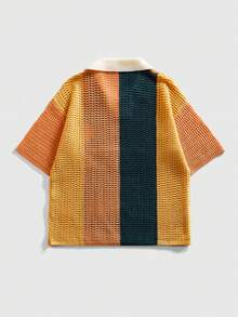 ROMWE MEN Men's Embroidered Striped Jacquard Knit Polo Shirt - Multicolor - View 3