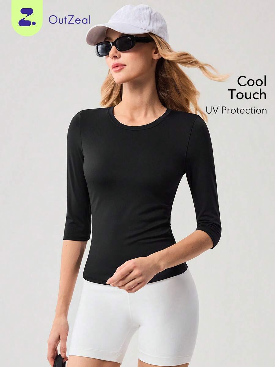 OutZeal Women Sports Tee Black Yoga Daily Casual Soft Stretch Round Neck Slim Acitve Tops - Black - View 1