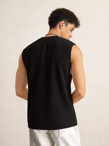 SWAVVY Áo tank top nam màu đen, chất liệu vải waffle, kiểu dáng đơn giản, đa năng, thích hợp mặc hàng ngày đi làm, thêu hình hiệp sĩ, phù hợp cho mùa hè. - màu đen - Xem 5