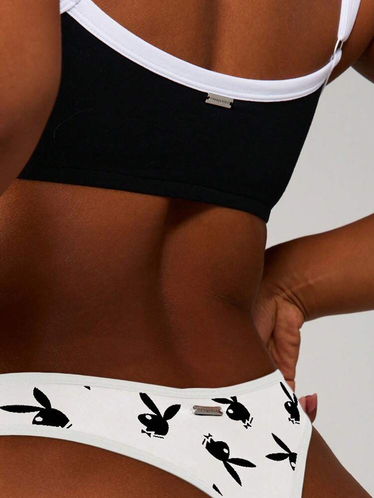 Missguided x Playboy Rabbit Print Thong Underwear With Bunny Pattern - Comfort String Panty For Daily Wear