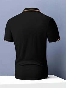 Manfinity Homme 男士撞色印花短袖Polo衫 - 黑色 - 查看 2