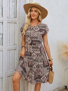 EMERY ROSE 女士休闲度假印花圆领短裙 - 彩色 - 查看 4