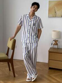 DAZY Ensemble pyjama homme à imprimé floral, manches courtes et pantalon, printemps/été - Multicolore - Voir 5