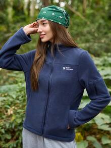 In My Nature 女士字母刺绣拉链前开长袖户外抓绒外套 - 藏蓝色 - 查看 4