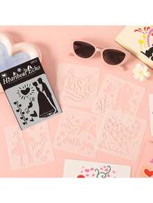 1Set Of 4 "Whispers Of Love" Hollow-Out Hand-Copy Newspaper Stencils - Cross-Border PET Material Spray-Painting DIY Drawing Templates - Sets - View 7
